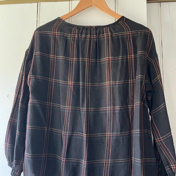 Madewell Shirred Peasant Top in Windowpane True Black XS - Picture 4 of 4
